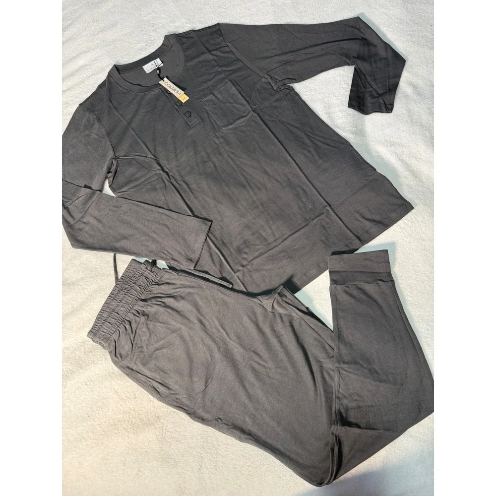 Cosabella Gray Pima Cotton Modal Henley Pajama Set  Lounge Jogger‎ Pants size M